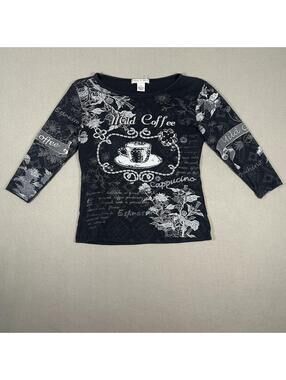 Women’s Long Sleeve Y2K Black White Coffee Print